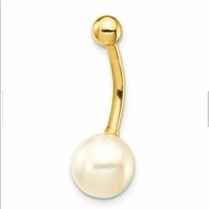 14k gold cultured pearl belly ring.
